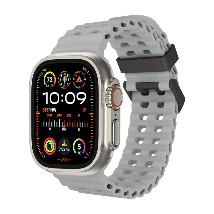 For Apple Watch Ultra 49mm Ocean Dual-Row Hole Silicone Watch Band(Cloudy Gray) by bashfashion