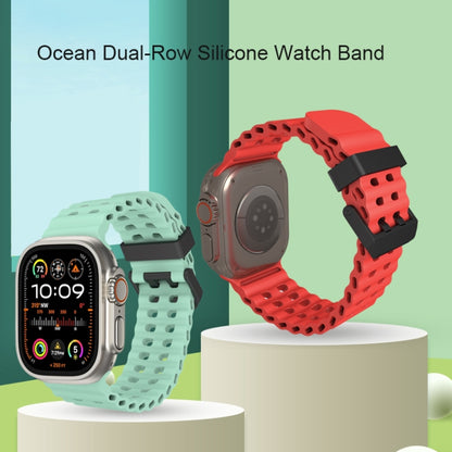 For Apple Watch Ultra 2 49mm Ocean Dual-Row Hole Silicone Watch Band(Wine Red) by bashfashion