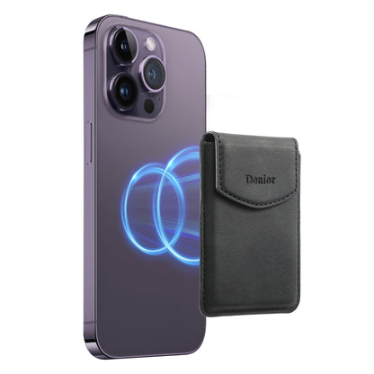 Denior V12 MagSafe Magnetic Phone PU Card Sleeve(Black) by Denior