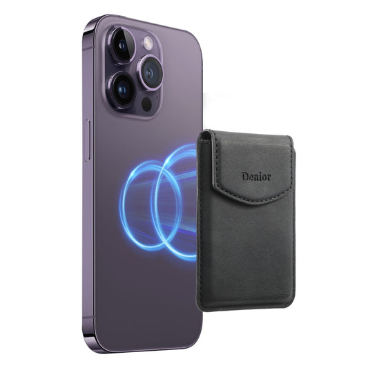 Denior V12 MagSafe Magnetic Phone PU Card Sleeve(Black) by Denior