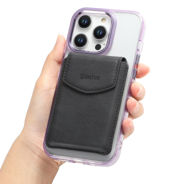 Denior V12 MagSafe Magnetic Phone PU Card Sleeve(Black) by Denior