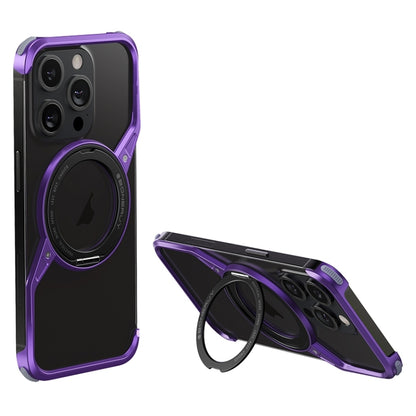 For iPhone 16 Pro Max Frameless Rotation Holder Magsafe Metal Phone Case(Dark Purple) by bashfashion
