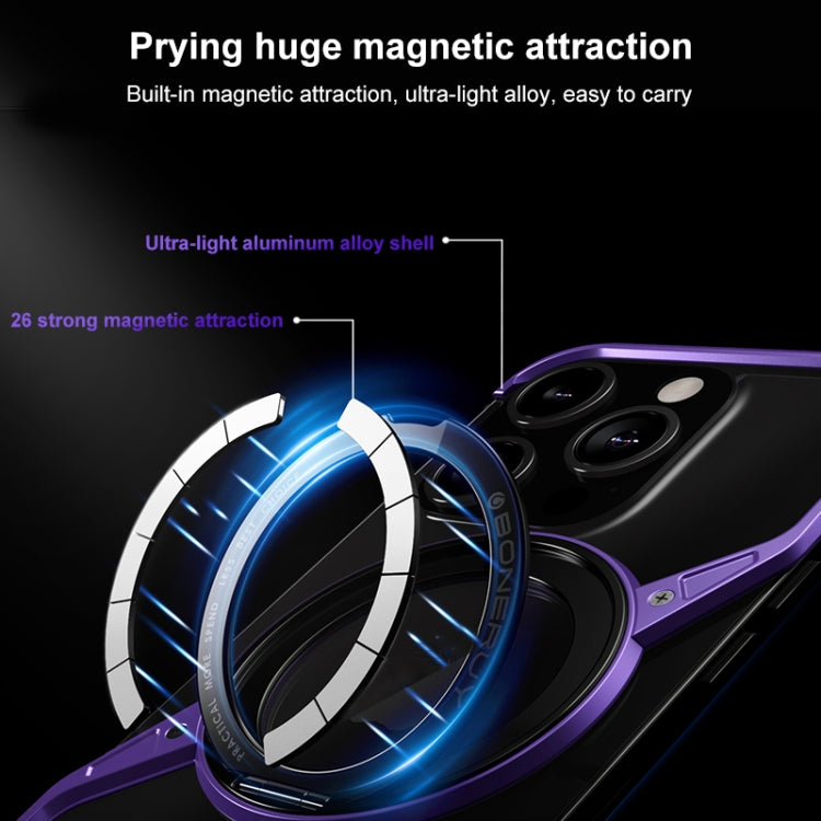 For iPhone 16 Pro Max Frameless Rotation Holder Magsafe Metal Phone Case(Dark Purple) by bashfashion