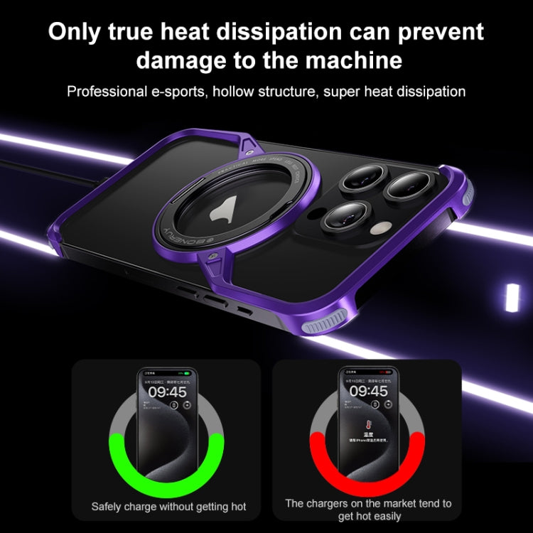 For iPhone 15 Frameless Rotation Holder Magsafe Metal Phone Case(Dark Purple) by bashfashion