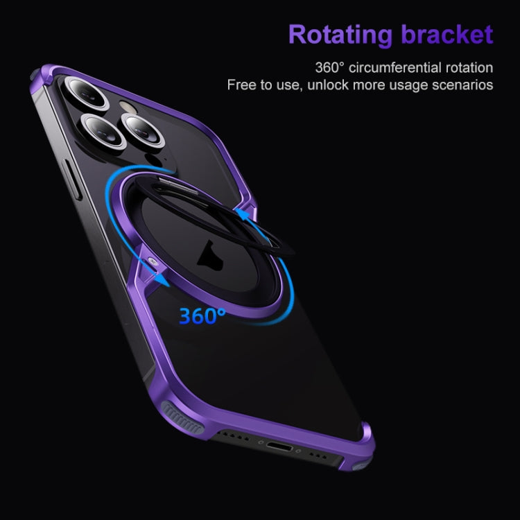 For iPhone 16 Pro Max Frameless Rotation Holder Magsafe Metal Phone Case(Dark Purple) by bashfashion
