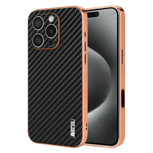 For iPhone 16 Pro Max AZNS Electroplated Edge Carbon Fiber Texture Phone Case(Black) by AZNS