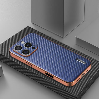 For iPhone 16 Pro Max AZNS Electroplated Edge Carbon Fiber Texture Phone Case(Blue) by AZNS