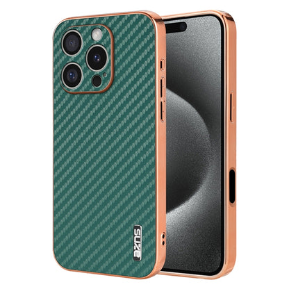 For iPhone 16 Pro Max AZNS Electroplated Edge Carbon Fiber Texture Phone Case(Green) by AZNS