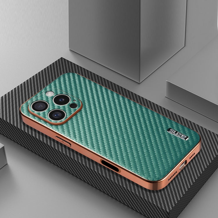 For iPhone 16 Pro Max AZNS Electroplated Edge Carbon Fiber Texture Phone Case(Green) by AZNS