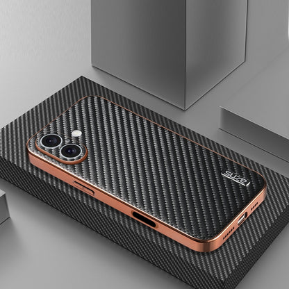 For iPhone 16 Plus AZNS Electroplated Edge Carbon Fiber Texture Phone Case(Black) by AZNS