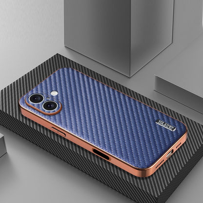 For iPhone 16 Plus AZNS Electroplated Edge Carbon Fiber Texture Phone Case(Blue) by AZNS
