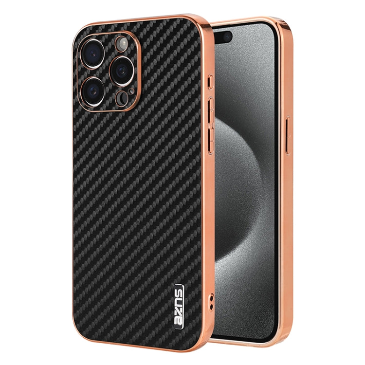 For iPhone 15 Pro Max AZNS Electroplated Edge Carbon Fiber Texture Phone Case(Black) by AZNS