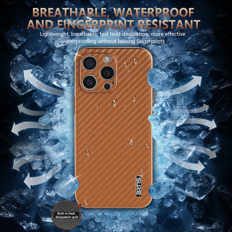 For iPhone 15 Pro Max AZNS Electroplated Edge Carbon Fiber Texture Phone Case(Brown) by AZNS