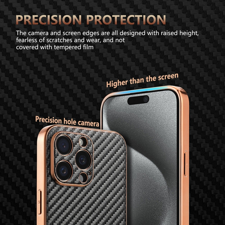 For iPhone 15 Pro Max AZNS Electroplated Edge Carbon Fiber Texture Phone Case(Blue) by AZNS