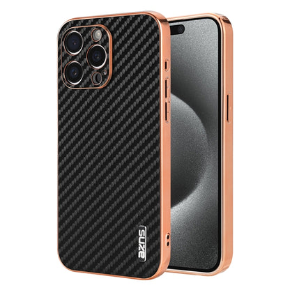For iPhone 15 Pro AZNS Electroplated Edge Carbon Fiber Texture Phone Case(Black) by AZNS