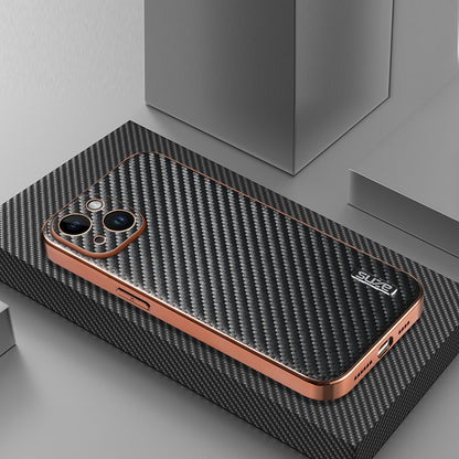 For iPhone 15 Plus AZNS Electroplated Edge Carbon Fiber Texture Phone Case(Black) by AZNS