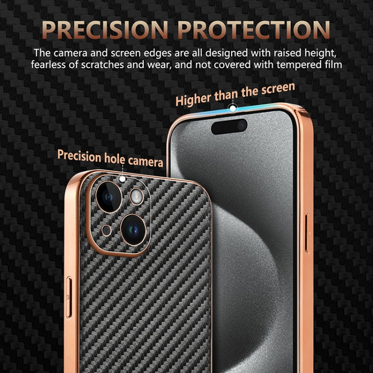 For iPhone 15 Plus AZNS Electroplated Edge Carbon Fiber Texture Phone Case(Brown) by AZNS