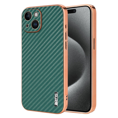 For iPhone 15 Plus AZNS Electroplated Edge Carbon Fiber Texture Phone Case(Green) by AZNS