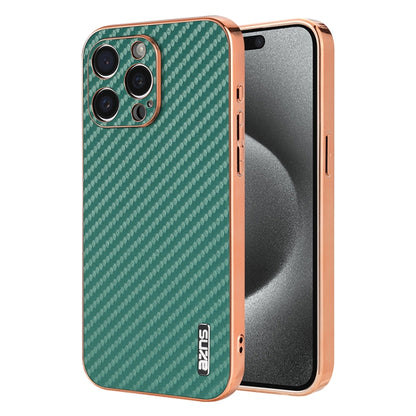 For iPhone 14 Pro AZNS Electroplated Edge Carbon Fiber Texture Phone Case(Green) by AZNS