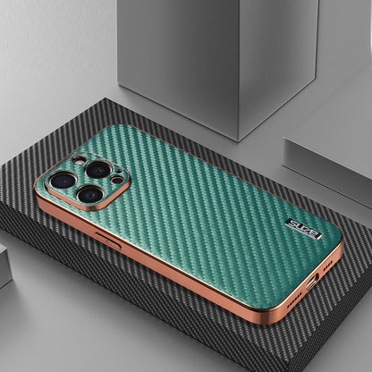 For iPhone 14 Pro AZNS Electroplated Edge Carbon Fiber Texture Phone Case(Green) by AZNS