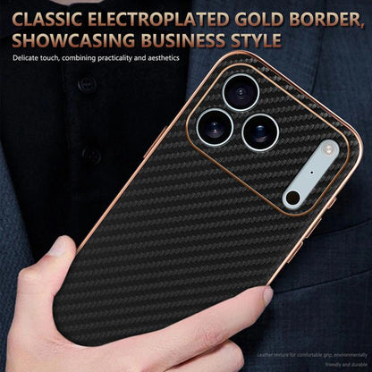 For iPhone 17 Pro Max AZNS Electroplated Edge Carbon Fiber Texture Phone Case(Brown) by AZNS