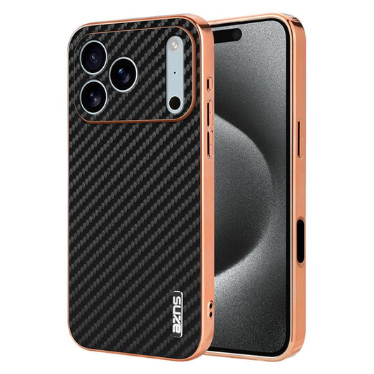 For iPhone 17 Pro AZNS Electroplated Edge Carbon Fiber Texture Phone Case(Black) by AZNS
