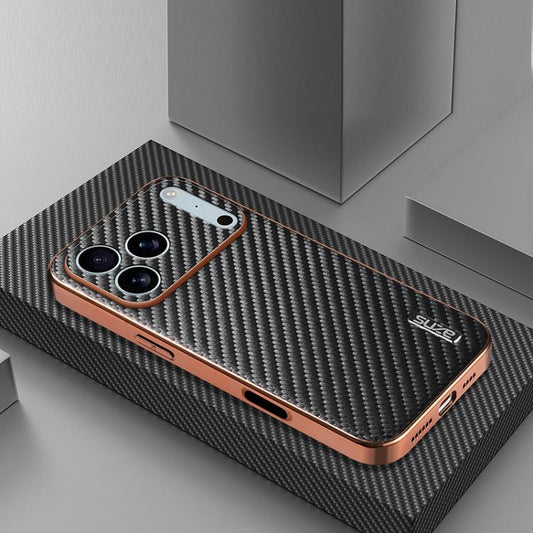 For iPhone 17 Pro AZNS Electroplated Edge Carbon Fiber Texture Phone Case(Black) by AZNS
