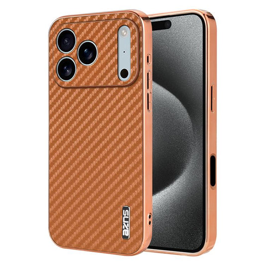 For iPhone 17 Pro AZNS Electroplated Edge Carbon Fiber Texture Phone Case(Brown) by AZNS