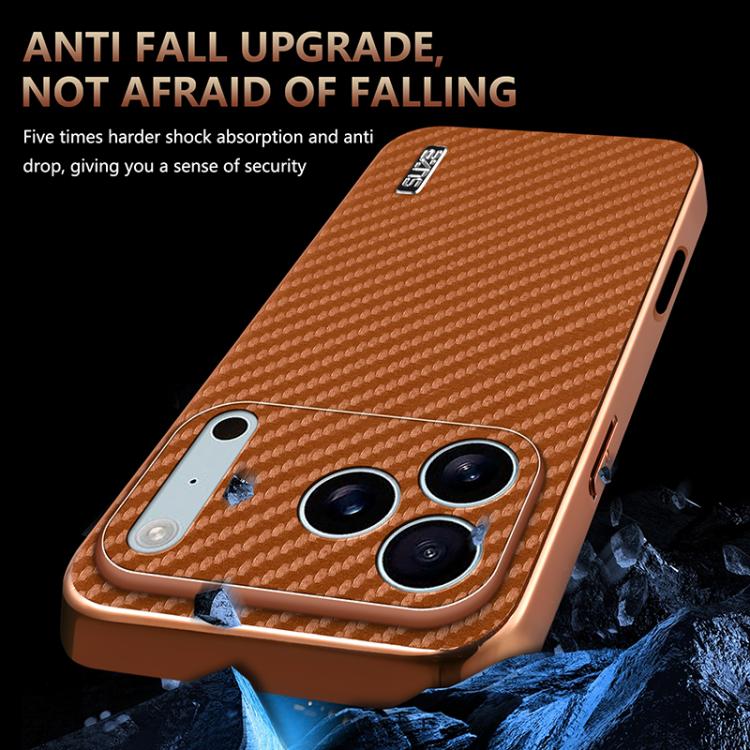 For iPhone 17 Pro AZNS Electroplated Edge Carbon Fiber Texture Phone Case(Brown) by AZNS