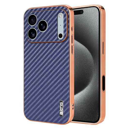 For iPhone 17 Pro AZNS Electroplated Edge Carbon Fiber Texture Phone Case(Blue) by AZNS
