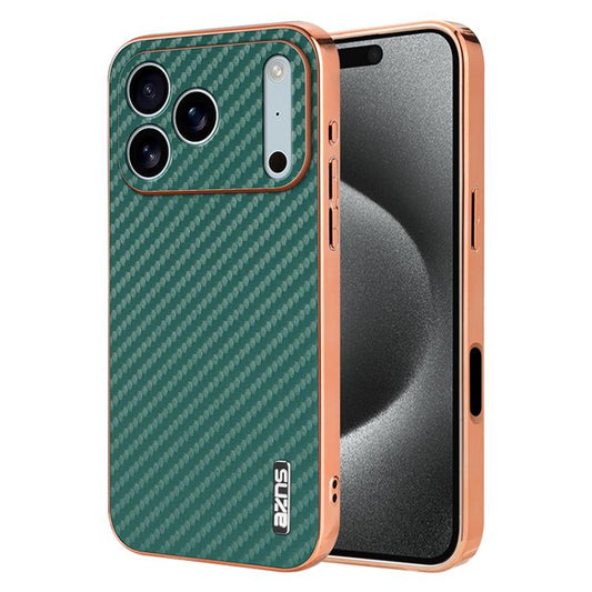 For iPhone 17 Pro AZNS Electroplated Edge Carbon Fiber Texture Phone Case(Green) by AZNS