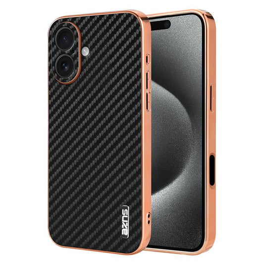 For iPhone 17 AZNS Electroplated Edge Carbon Fiber Texture Phone Case(Black) by AZNS