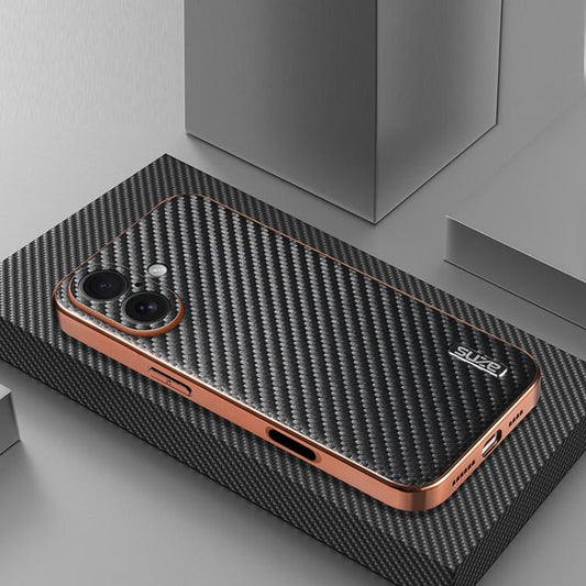 For iPhone 17 AZNS Electroplated Edge Carbon Fiber Texture Phone Case(Black) by AZNS