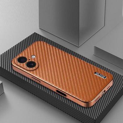 For iPhone 17 AZNS Electroplated Edge Carbon Fiber Texture Phone Case(Brown) by AZNS