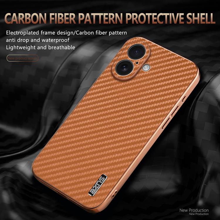 For iPhone 17 AZNS Electroplated Edge Carbon Fiber Texture Phone Case(Brown) by AZNS