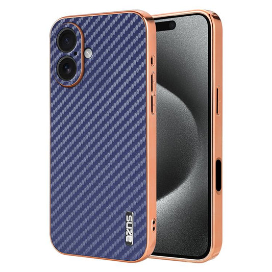 For iPhone 17 AZNS Electroplated Edge Carbon Fiber Texture Phone Case(Blue) by AZNS