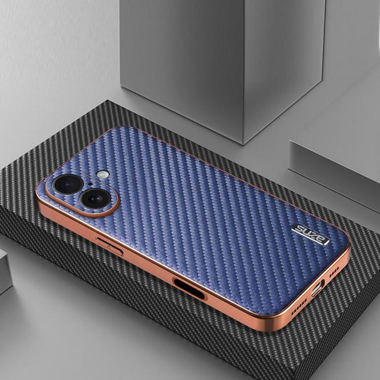 For iPhone 17 AZNS Electroplated Edge Carbon Fiber Texture Phone Case(Blue) by AZNS