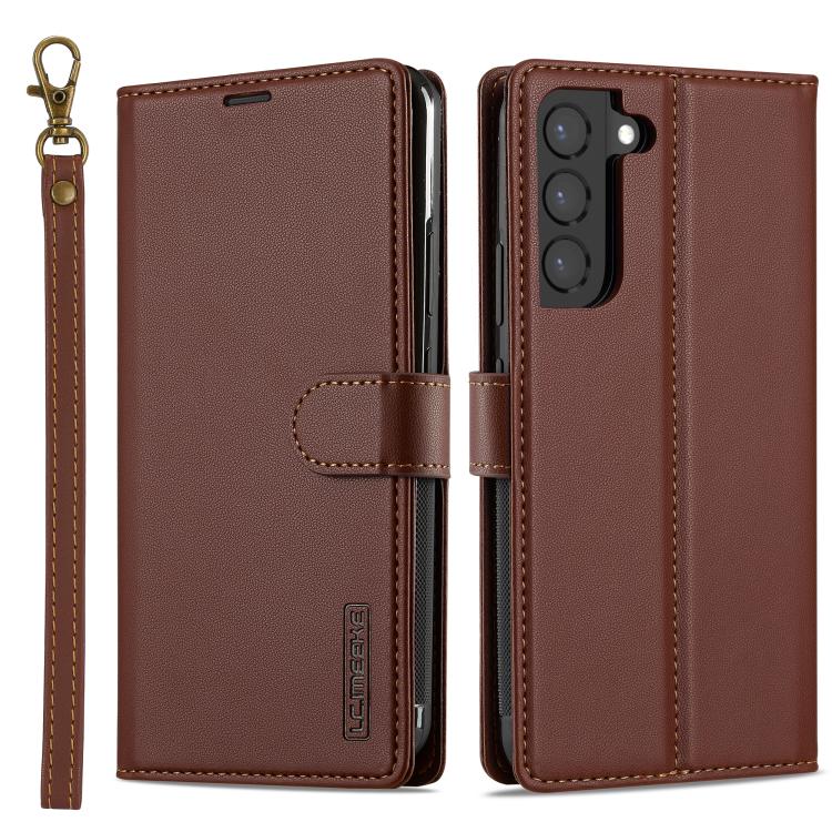 For Samsung Galaxy S25 5G LC.IMEEKE L2 Series Detachable Magsafe PU Phone Case with Lanyard(Brown) by LC.IMEEKE
