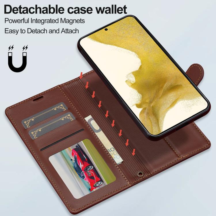 For Samsung Galaxy S25 5G LC.IMEEKE L2 Series Detachable Magsafe PU Phone Case with Lanyard(Brown) by LC.IMEEKE