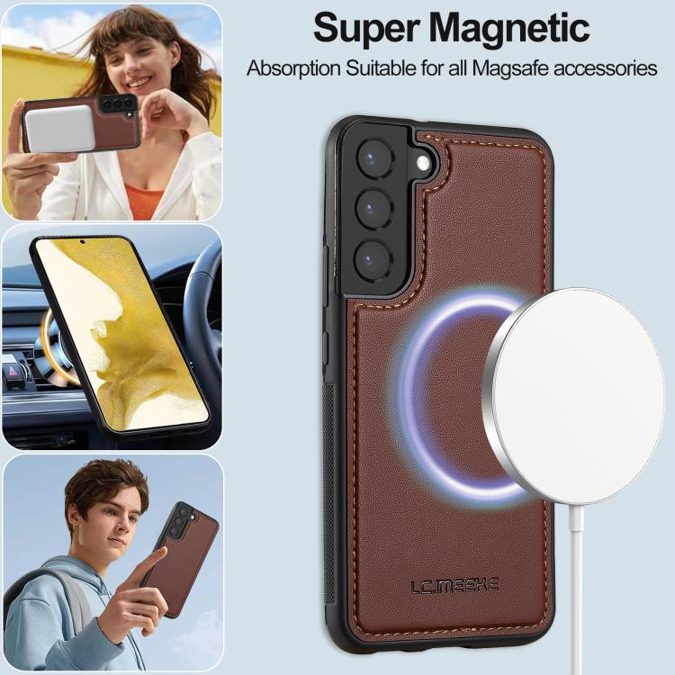 For Samsung Galaxy S25 5G LC.IMEEKE L2 Series Detachable Magsafe PU Phone Case with Lanyard(Brown) by LC.IMEEKE