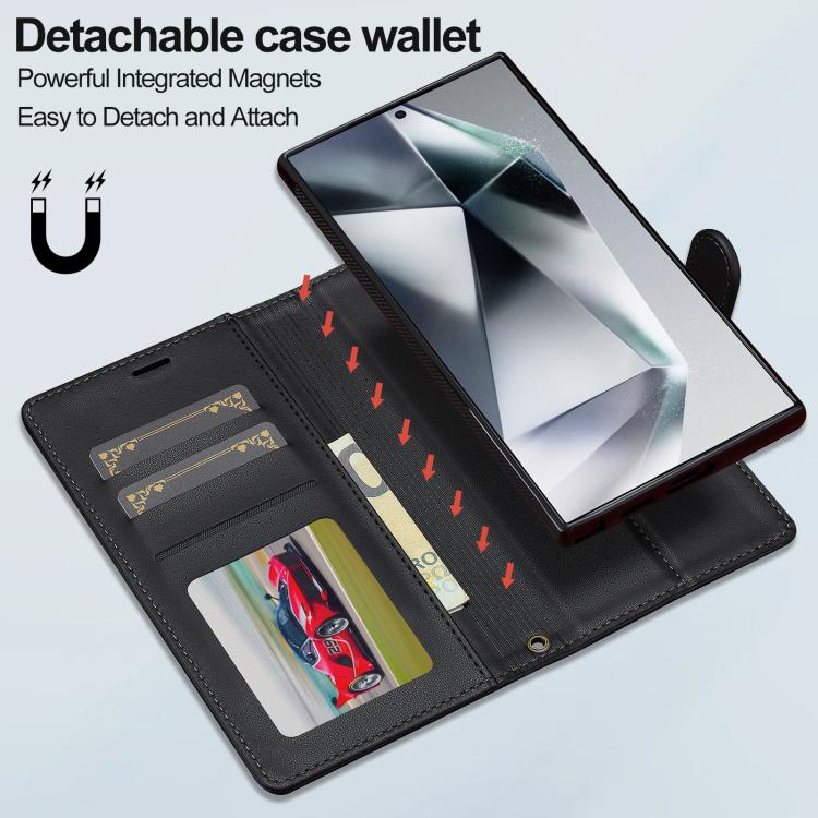 For Samsung Galaxy S25 Ultra 5G LC.IMEEKE L2 Series Detachable Magsafe PU Phone Case with Lanyard(Black) by LC.IMEEKE