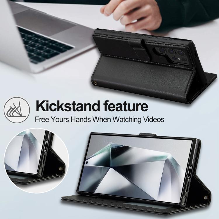 For Samsung Galaxy S25 Ultra 5G LC.IMEEKE L2 Series Detachable Magsafe PU Phone Case with Lanyard(Black) by LC.IMEEKE