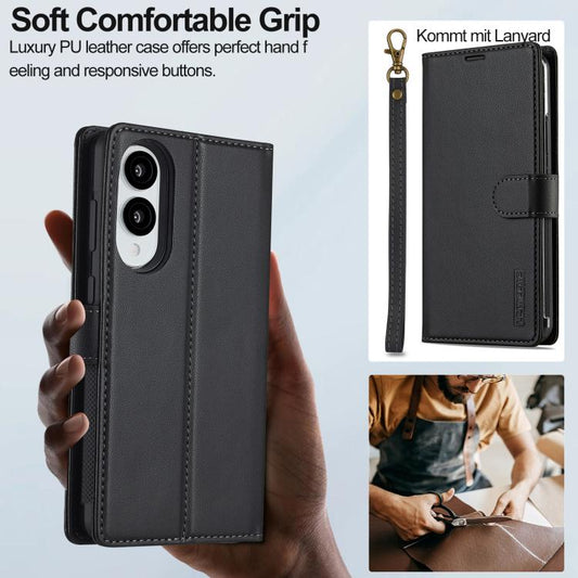 For Samsung Galaxy S25 Edge 5G LC.IMEEKE L2 Series Detachable Magsafe PU Phone Case with Lanyard(Black) by LC.IMEEKE