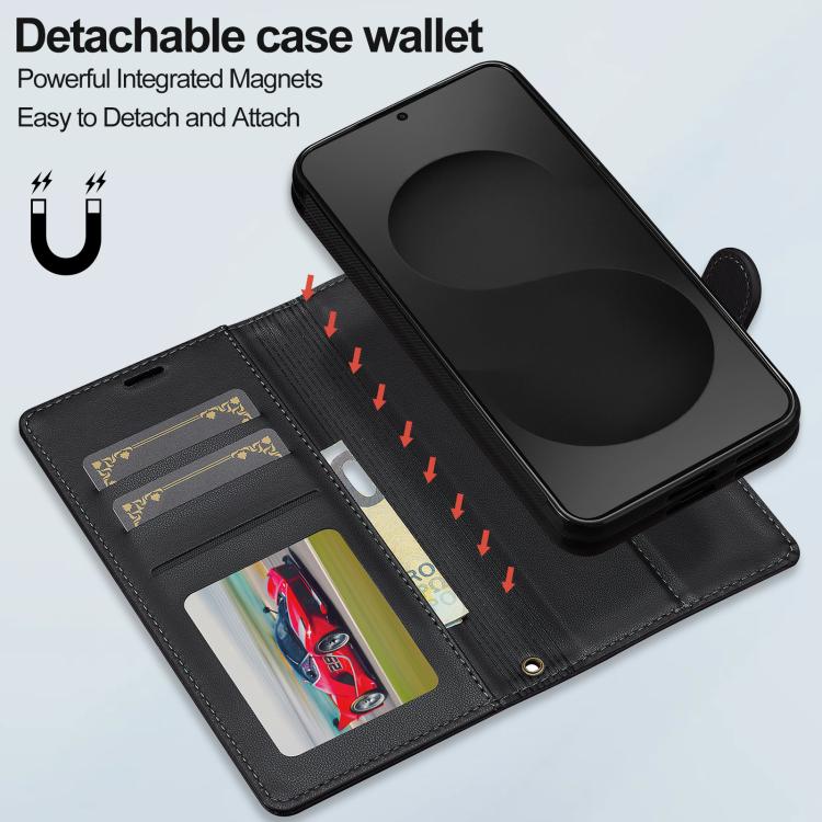 For Samsung Galaxy S25 Edge 5G LC.IMEEKE L2 Series Detachable Magsafe PU Phone Case with Lanyard(Black) by LC.IMEEKE