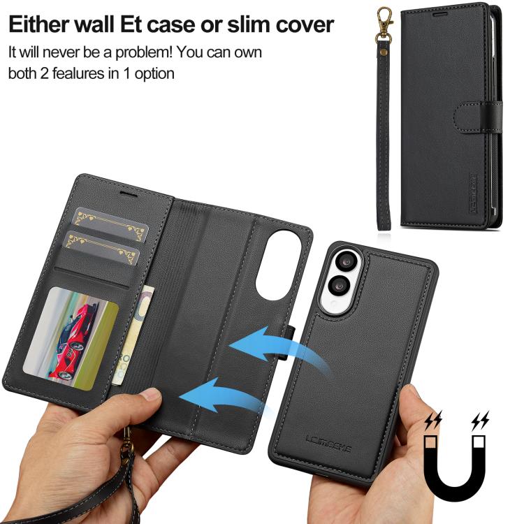 For Samsung Galaxy S25 Edge 5G LC.IMEEKE L2 Series Detachable Magsafe PU Phone Case with Lanyard(Black) by LC.IMEEKE