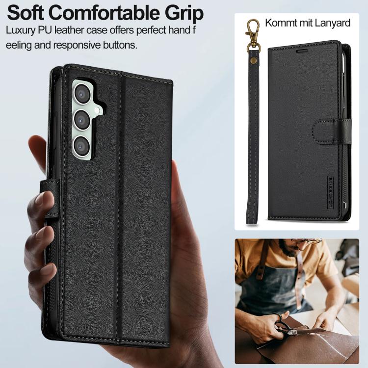 For Samsung Galaxy A56 5G LC.IMEEKE L2 Series Detachable Magsafe PU Phone Case with Lanyard(Black) by LC.IMEEKE