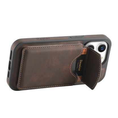 For iPhone 16 Pro Denior D19 Skin Feel MagSafe Detachable Card Slot Phone Case(Brown) by Denior