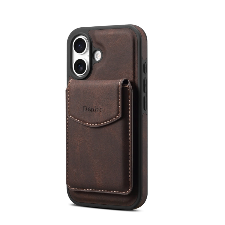 For iPhone 16 Denior D19 Skin Feel MagSafe Detachable Card Slot Phone Case(Brown) by Denior