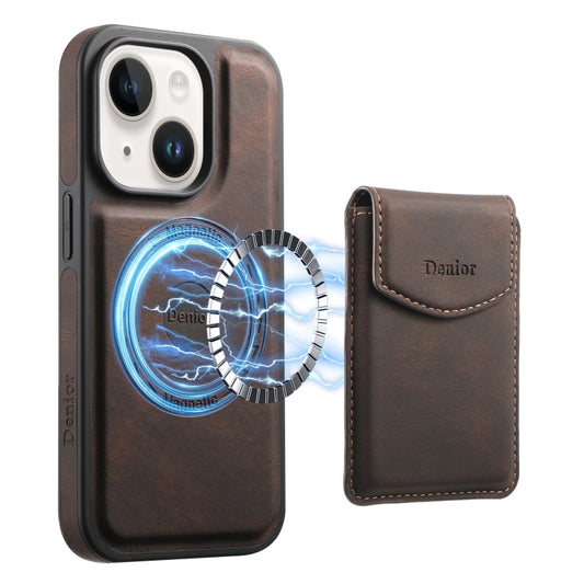 For iPhone 14 / 13 Denior D19 Skin Feel MagSafe Detachable Card Slot Phone Case(Brown) by Denior