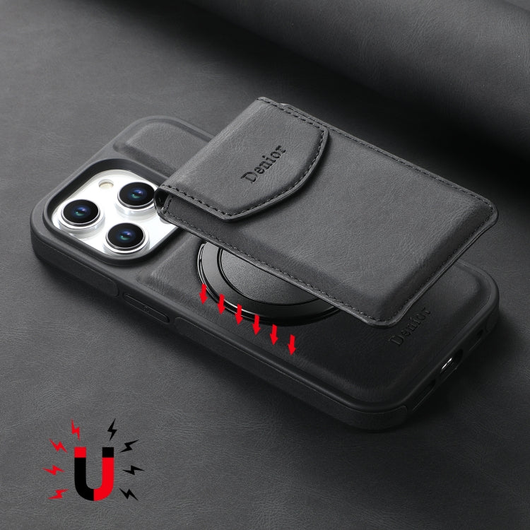 For iPhone 16 Plus Denior D20 Skin Feel MagSafe Holder Detachable Card Slot Phone Case(Black) by Denior